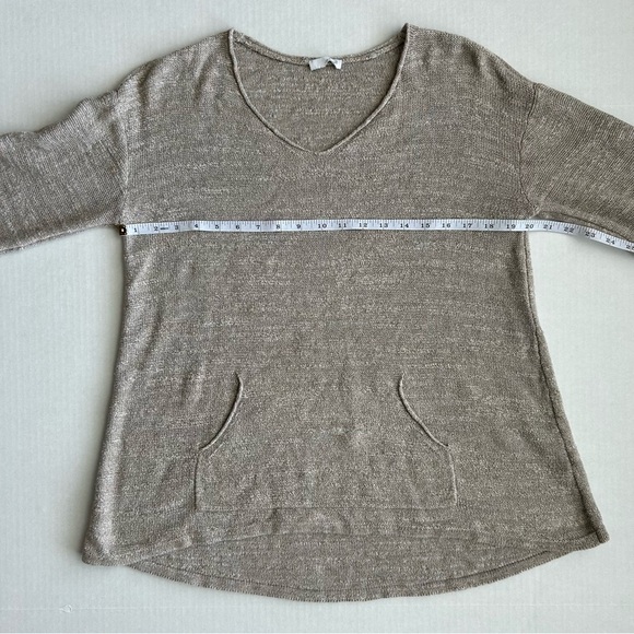 J. Jill Pure Jill Women's Tan 100% Cotton V-Neck Sweater with Front Pouch Pocket - Picture 6 of 12